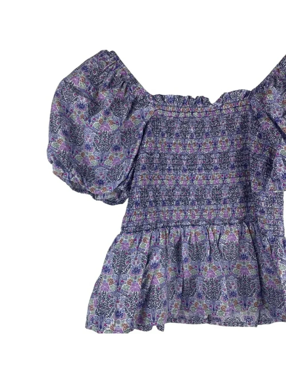 J.Crew Liberty Fabric Floral Smocked Puff Sleeve Peplum Top Medium Cotton BG161